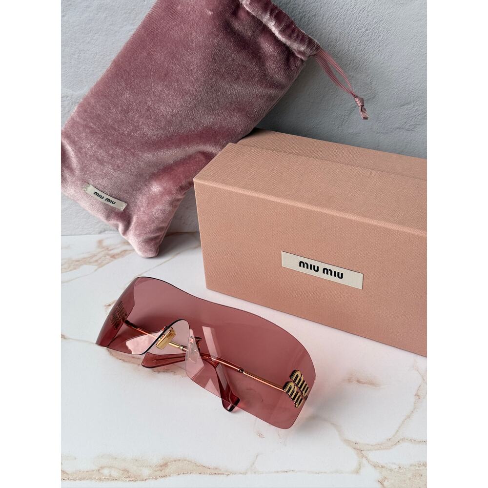 NEW Miu Miu MU B53 Mask Sunglasses in Gold Red $632 - Picture 2 of 7